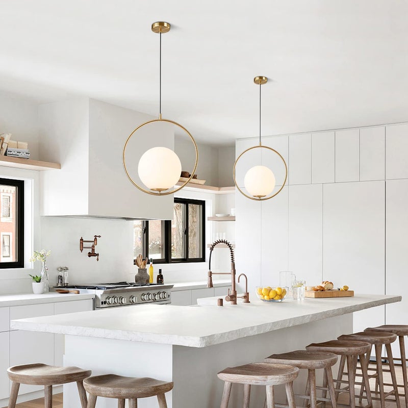 KCO Modern Gold Globe Pendant Light 1-Light Single White Glass Kitchen Island Pendant Lighting Fixture Mid Century Adjustable Chandelier for Living Room Dining Room (9.8â€-Small) - Image 3